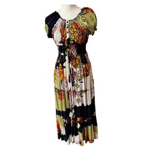 Athropologie ME 2 Magic Floral Print Maxi Dress Bohemian Smocked Sun Dress Small